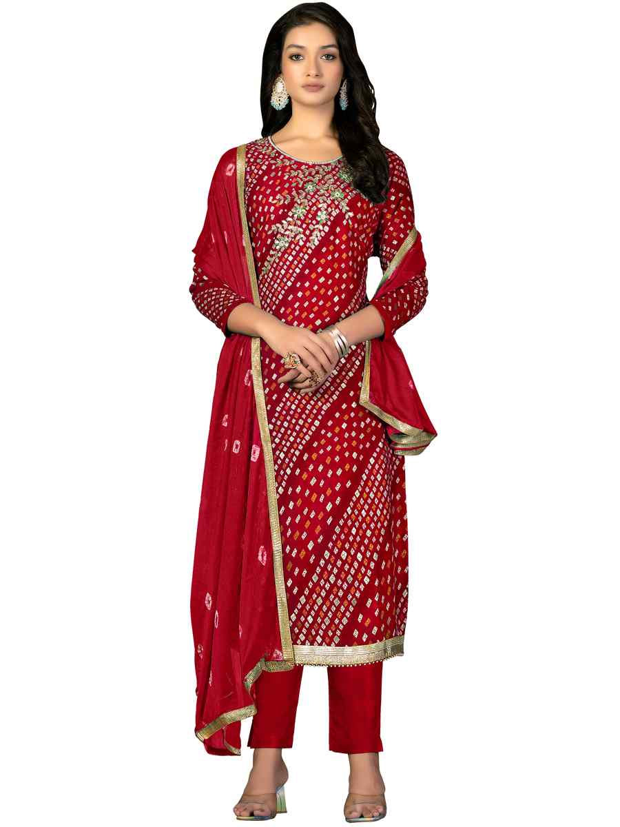 Red Premium Jam Cotton Printed Casual Festival Pant Salwar Kameez