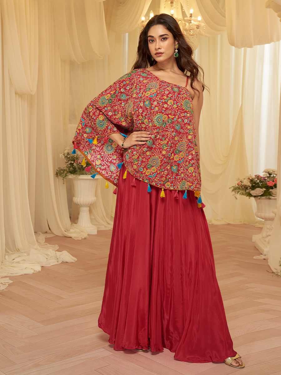 Red Premium Viscose Natural Crepe Printed Casual Party Wear Ready Kurti Bottom Women Wear