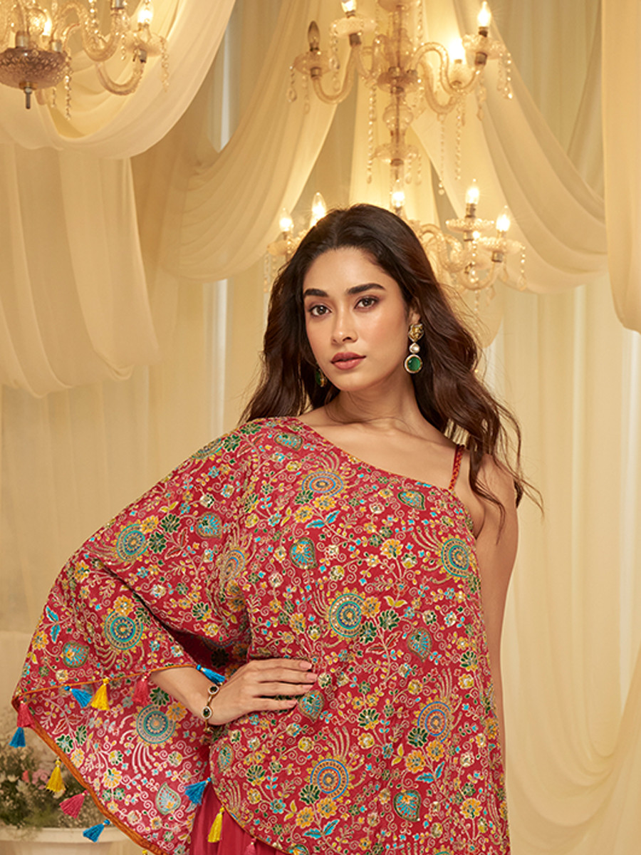 Red Premium Viscose Natural Crepe Printed Casual Party Wear Ready Kurti Bottom Women Wear