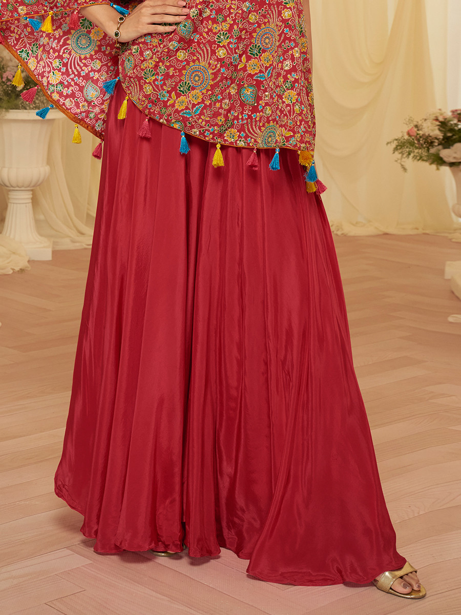 Red Premium Viscose Natural Crepe Printed Casual Party Wear Ready Kurti Bottom Women Wear