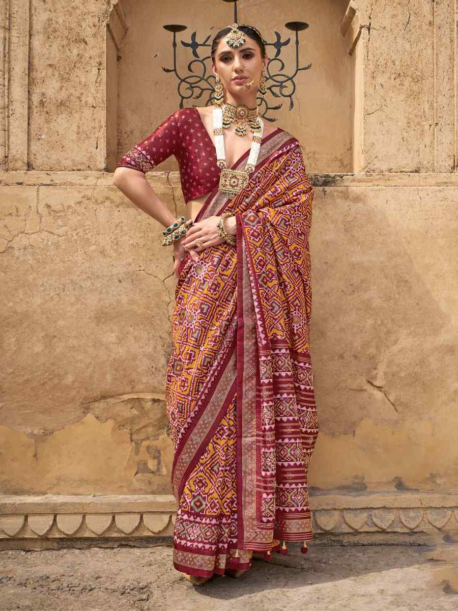Red Printed Festival Casual Wedding Cocktail Party Fancy Classic Heavy Border Saree