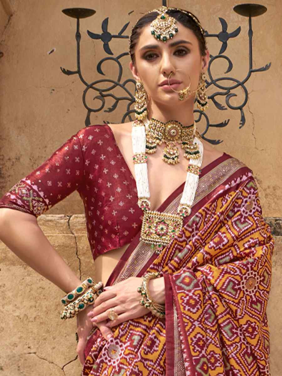 Red Printed Festival Casual Wedding Cocktail Party Fancy Classic Heavy Border Saree