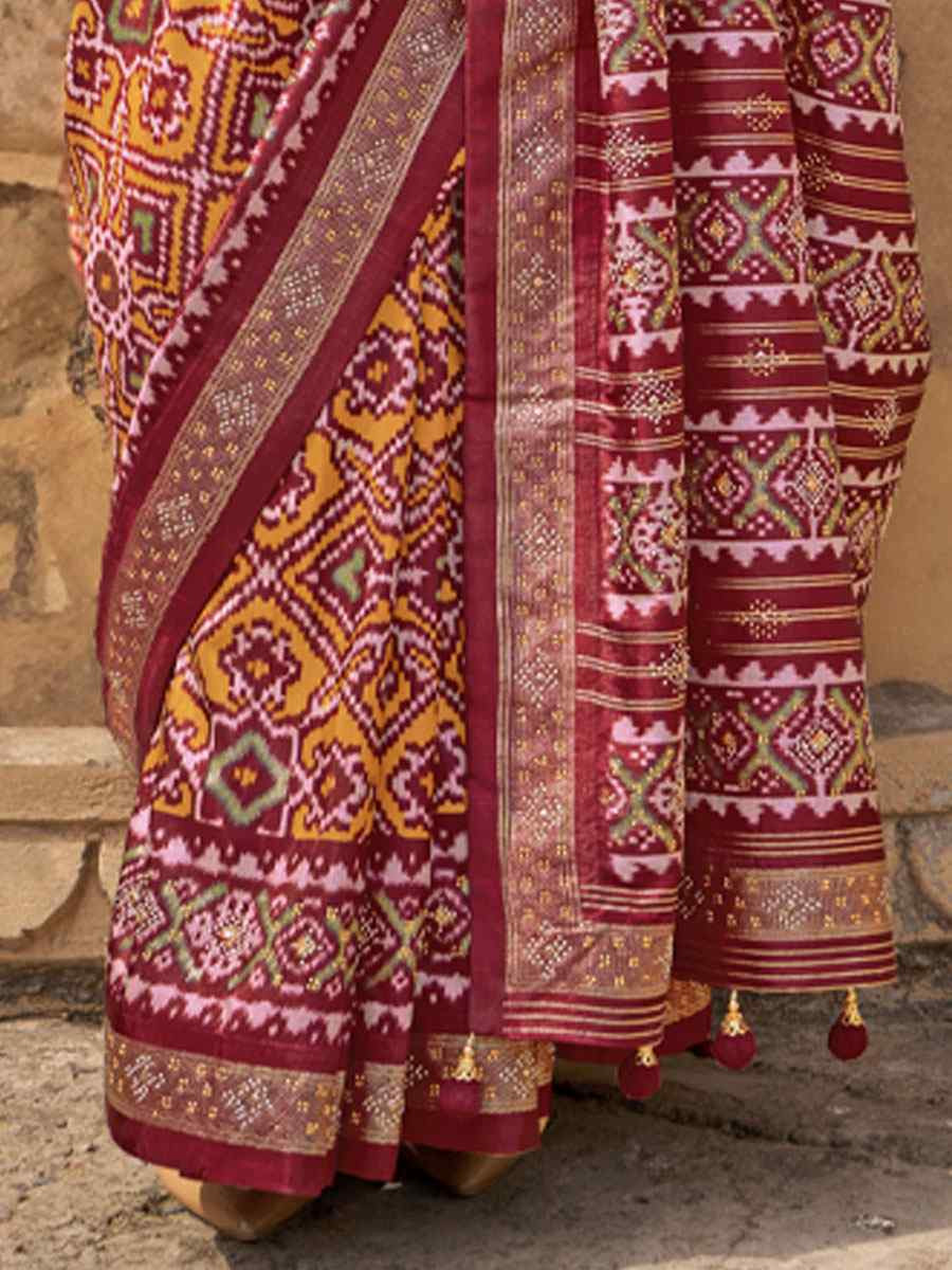 Red Printed Festival Casual Wedding Cocktail Party Fancy Classic Heavy Border Saree