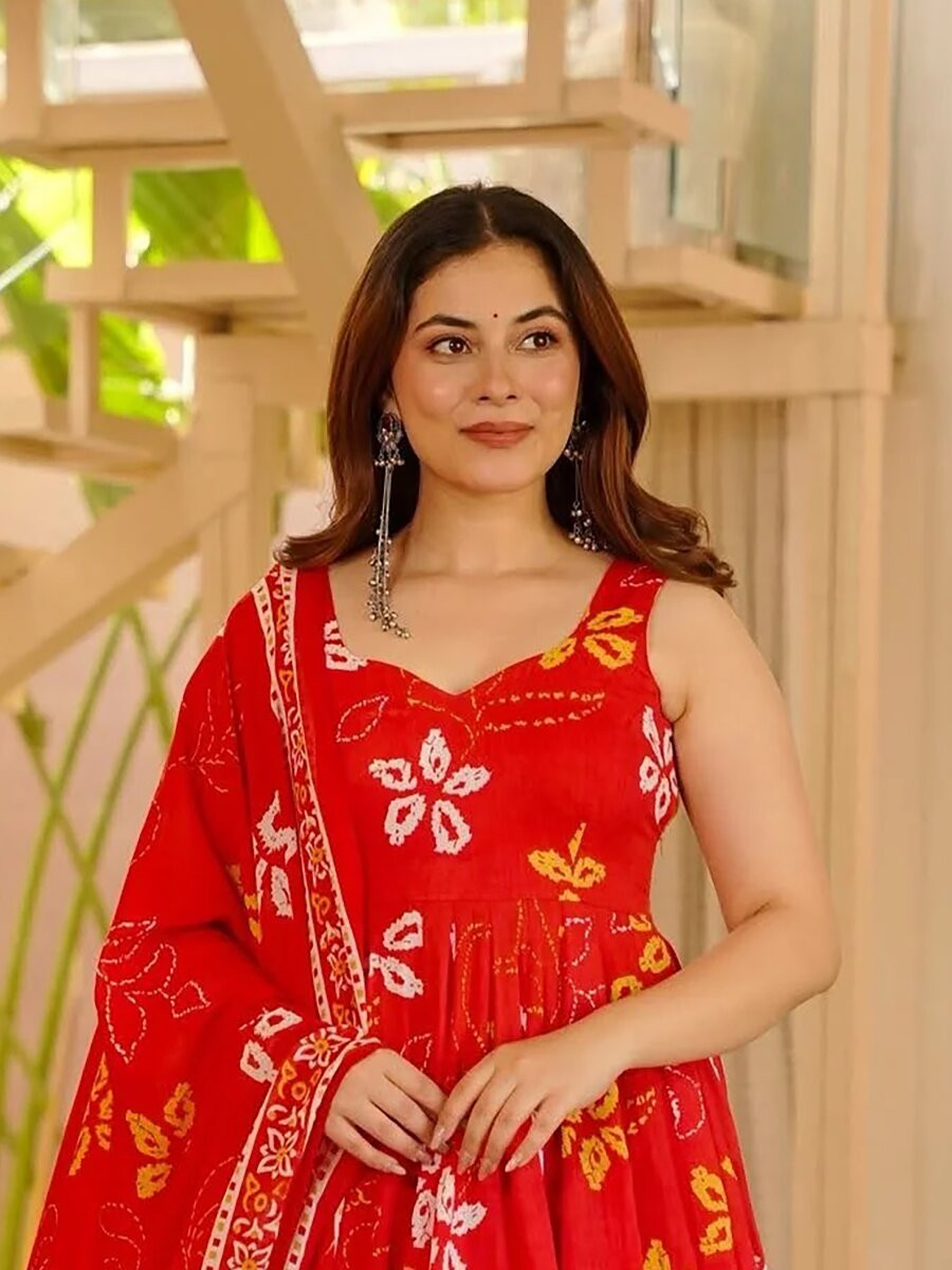 Red Printed Wedding Party Festival Casual Ready Anarkali Palazzo Pant Salwar Kameez