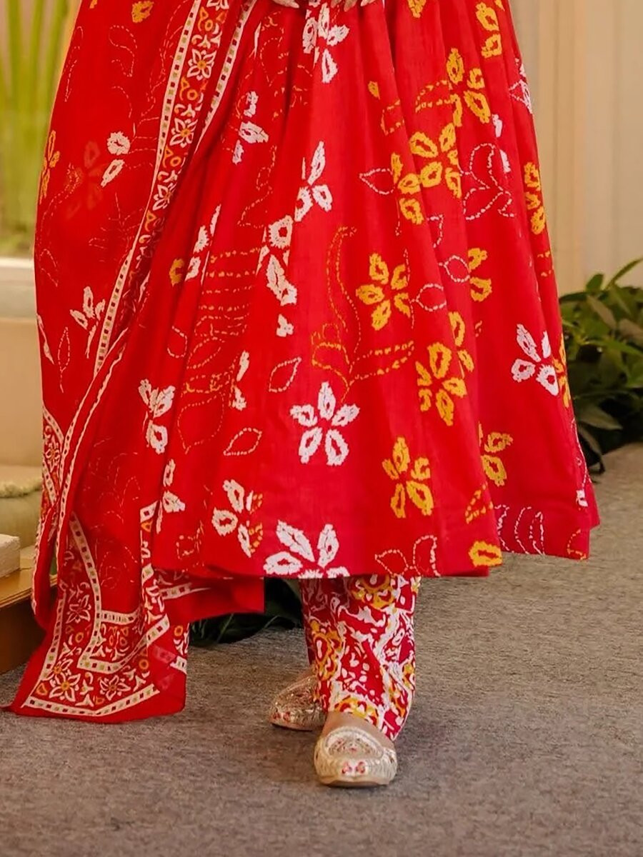 Red Printed Wedding Party Festival Casual Ready Anarkali Palazzo Pant Salwar Kameez