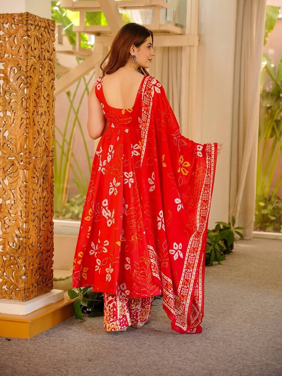 Red Printed Wedding Party Festival Casual Ready Anarkali Palazzo Pant Salwar Kameez