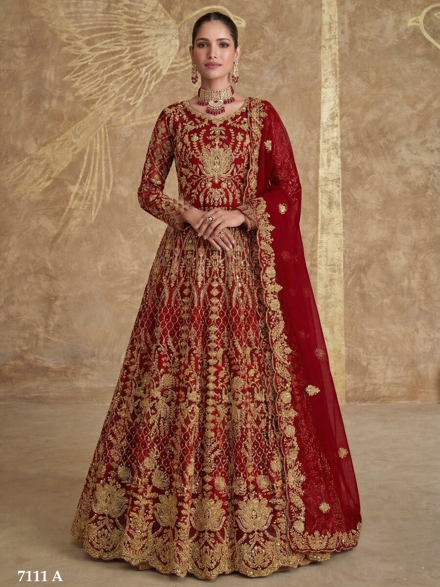 Red Pure Butterfly Net Embroidery Zari Sequins Wedding Party Festival Engagement Lawn Salwar Kameez