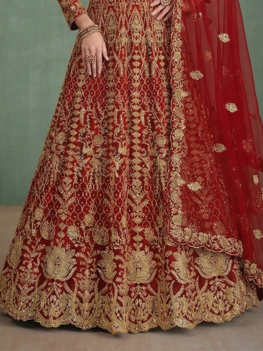 Red Pure Butterfly Net Embroidery Zari Sequins Wedding Party Festival Engagement Lawn Salwar Kameez