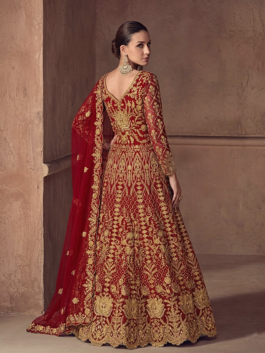 Red Pure Butterfly Net Embroidery Zari Sequins Wedding Party Festival Engagement Lawn Salwar Kameez
