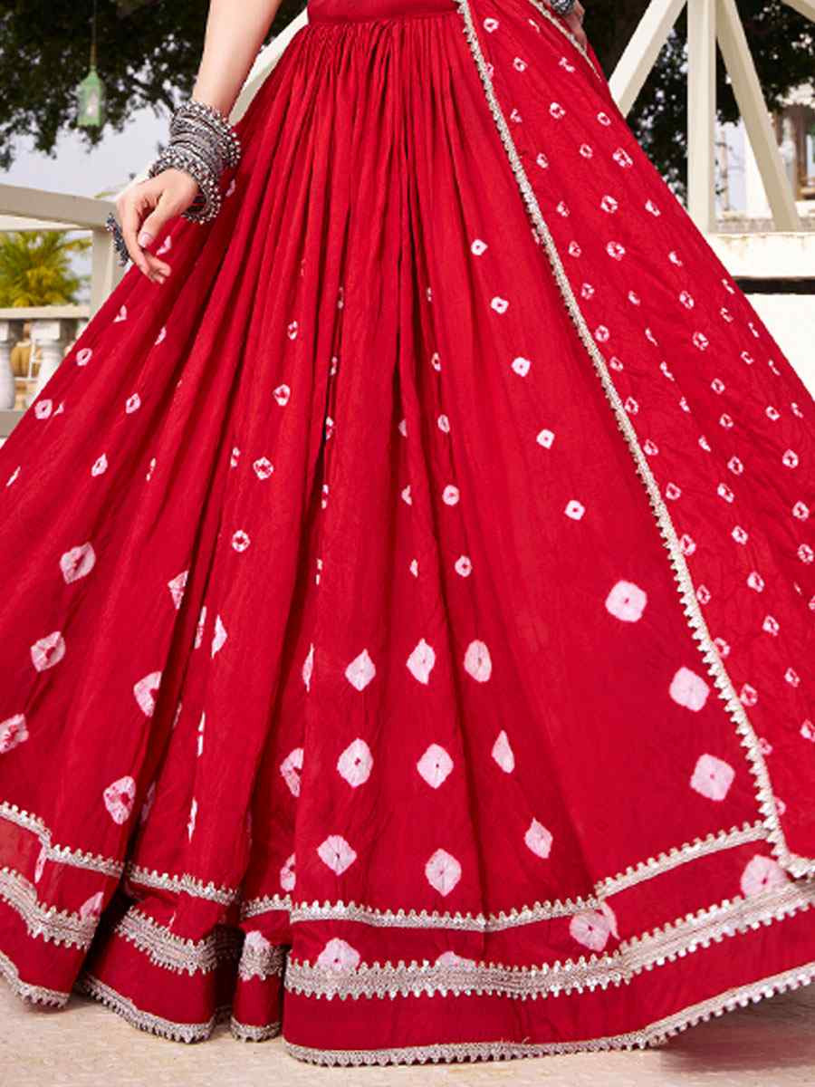 Red Pure Chanderi Embroidered Festival Traditional Lehenga Choli