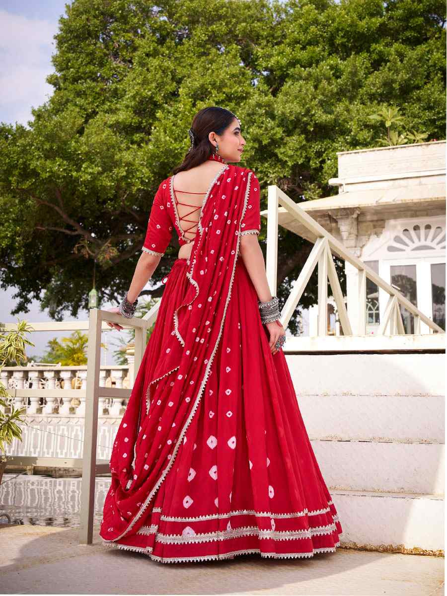 Red Pure Chanderi Embroidered Festival Traditional Lehenga Choli