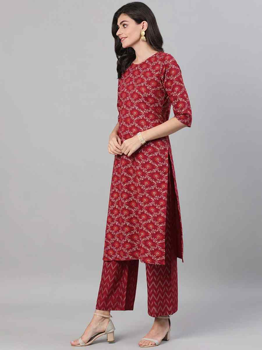 Red Pure Cotton Printed Festival Party Palazzo Pant Salwar Kameez