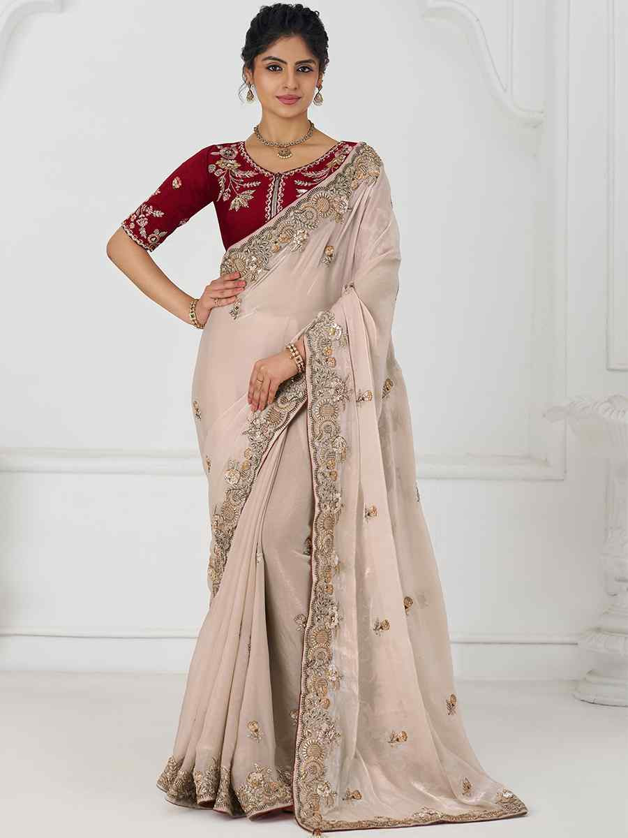 Red Pure Fendi Silk Embroidered Festival Wedding Fancy Heavy Border Saree