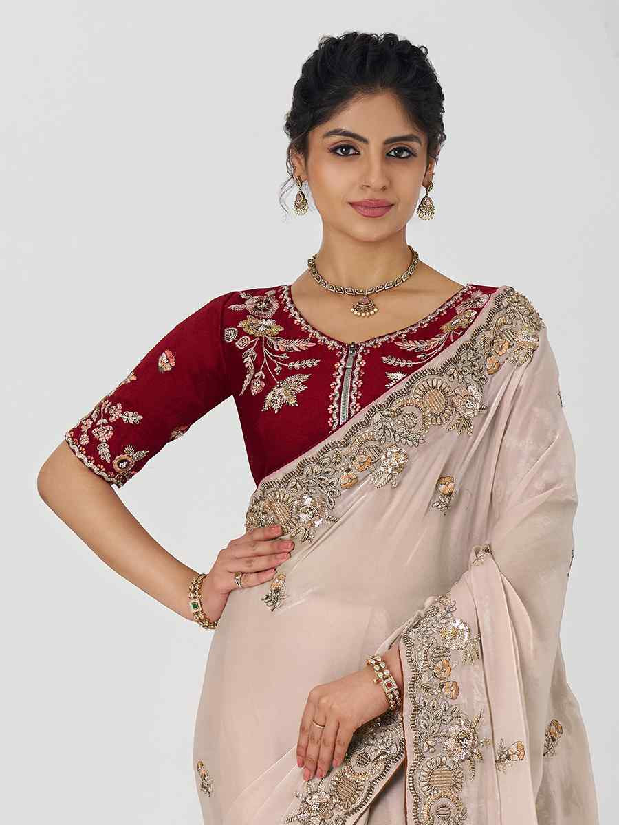 Red Pure Fendi Silk Embroidered Festival Wedding Fancy Heavy Border Saree