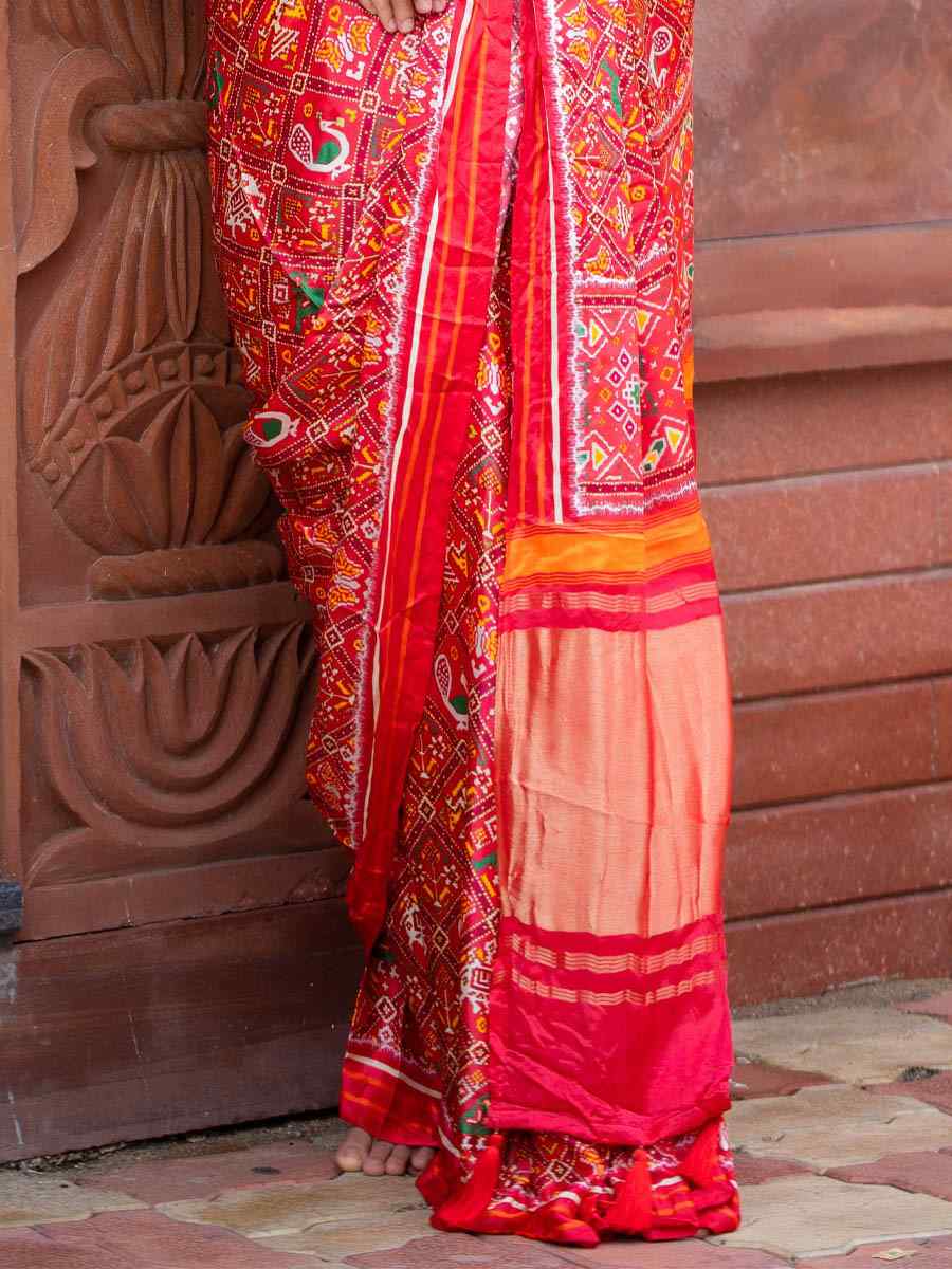 Red Pure Gaji Silk Printed Party Festival Classic Style Saree