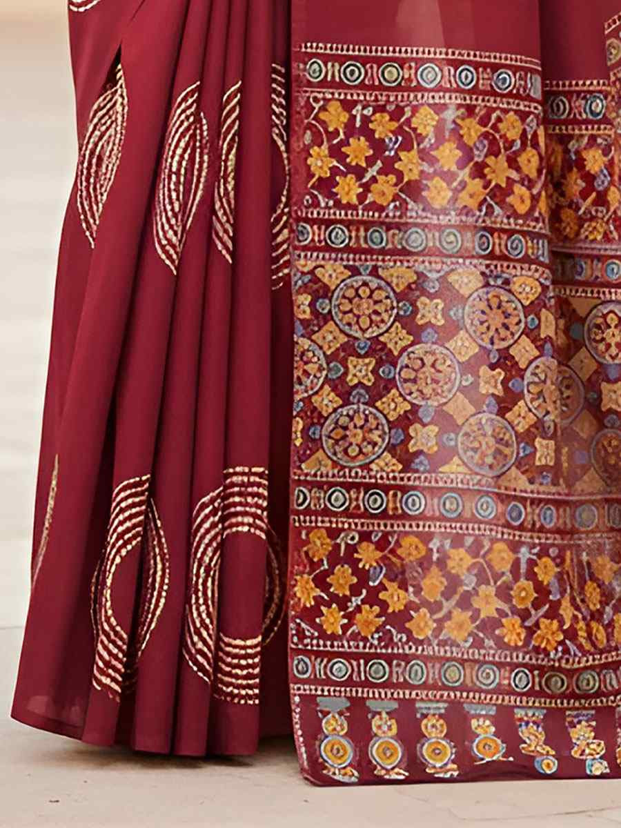 Red Pure Mul Cotton Bhandej Printed Traditional Bridal Reception Festival Wedding Fancy Heavy Border Saree