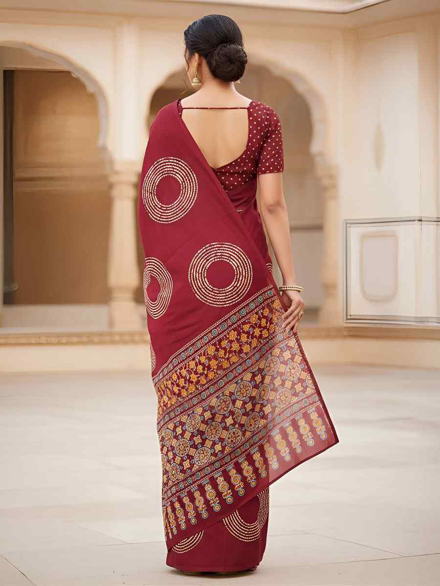 Red Pure Mul Cotton Bhandej Printed Traditional Bridal Reception Festival Wedding Fancy Heavy Border Saree
