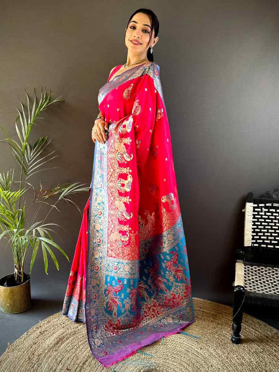 Red Pure Paithani Banarasi Silk Handwoven Festival Wedding Fancy Heavy Border Saree