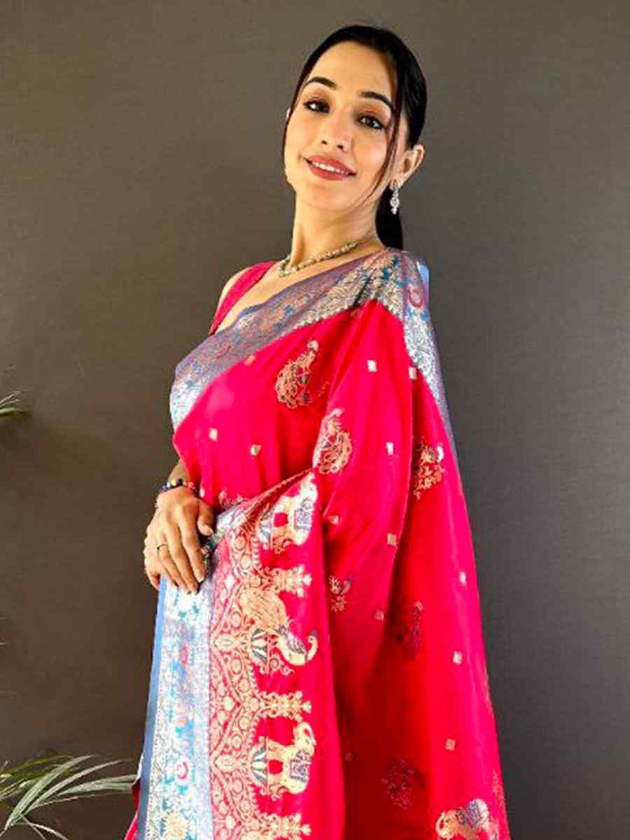 Red Pure Paithani Banarasi Silk Handwoven Festival Wedding Fancy Heavy Border Saree