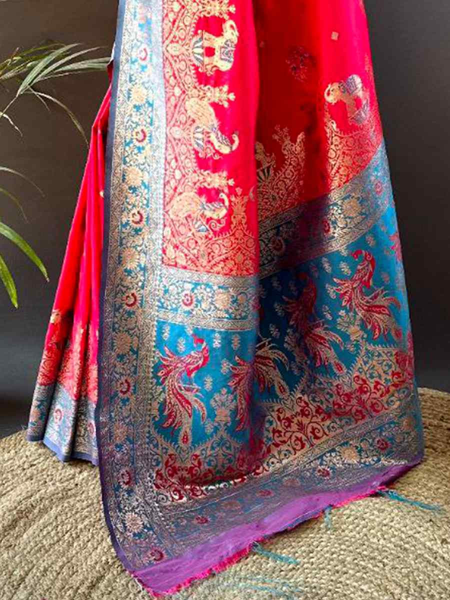 Red Pure Paithani Banarasi Silk Handwoven Festival Wedding Fancy Heavy Border Saree