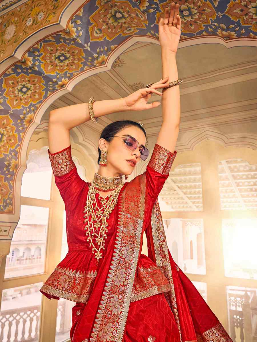 Red Pure Satin Silk Handwoven Wedding Festival Heavy Border Saree