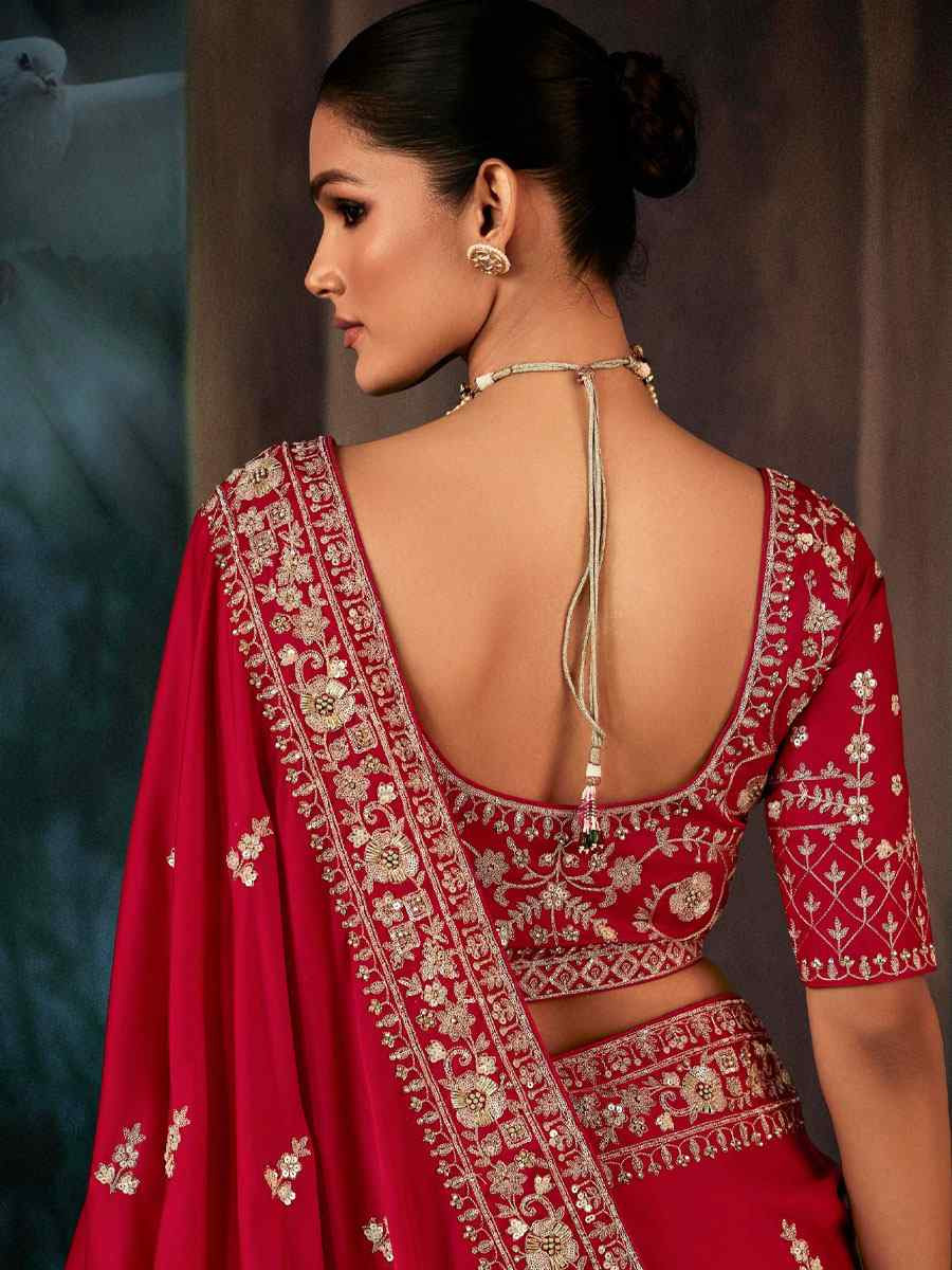 Red Pure Silk Embroidery Bridal Reception Festival Wedding Fancy Classic Heavy Border Saree