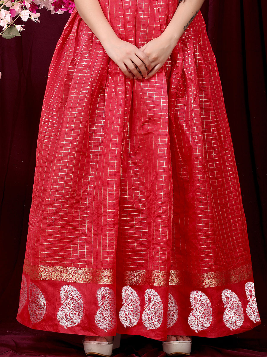 Red Pure Silk Handwoven Festival Gown