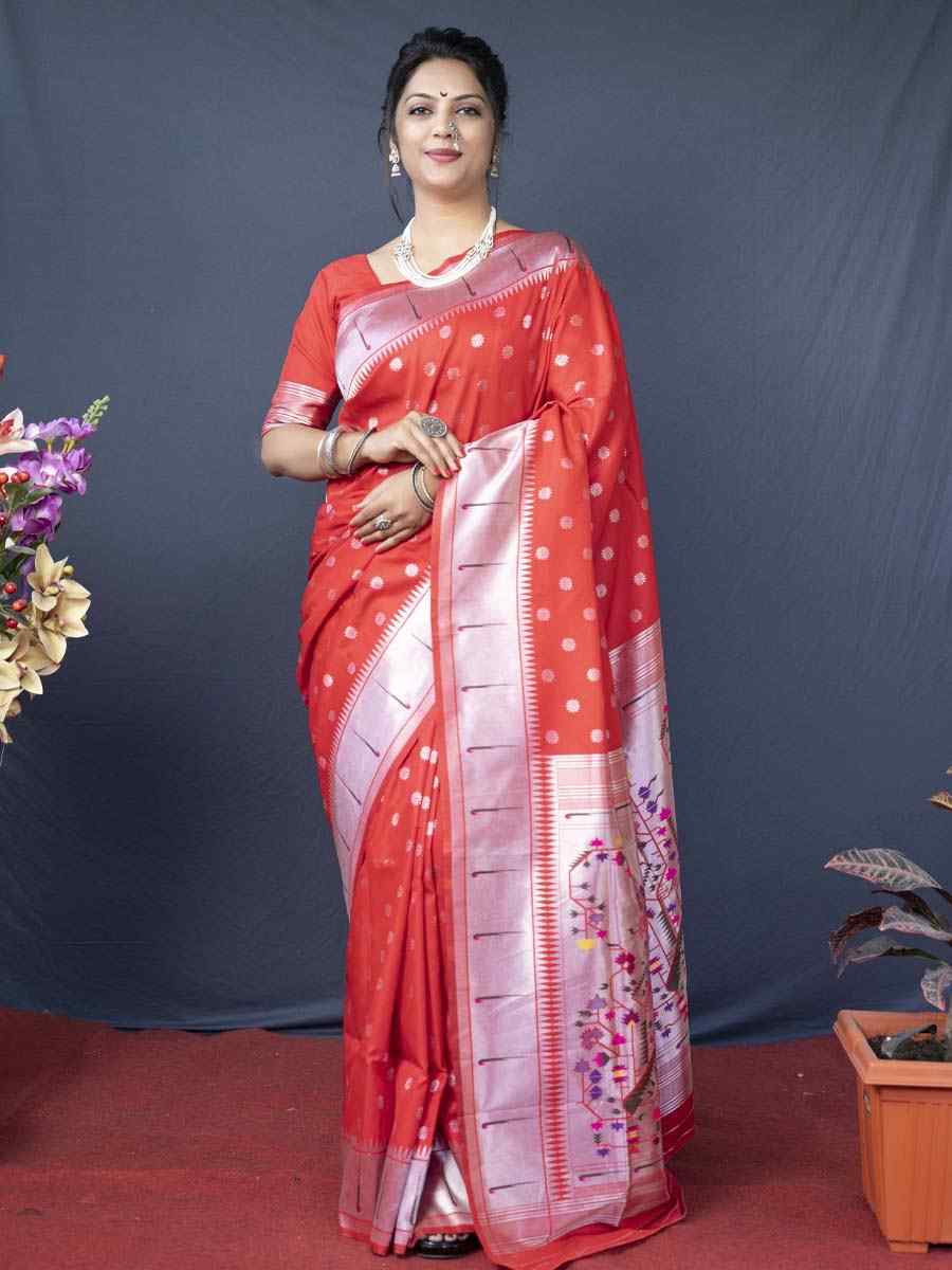 Red Pure Soft Paithani Silk Handwoven Wedding Festival Heavy Border Saree