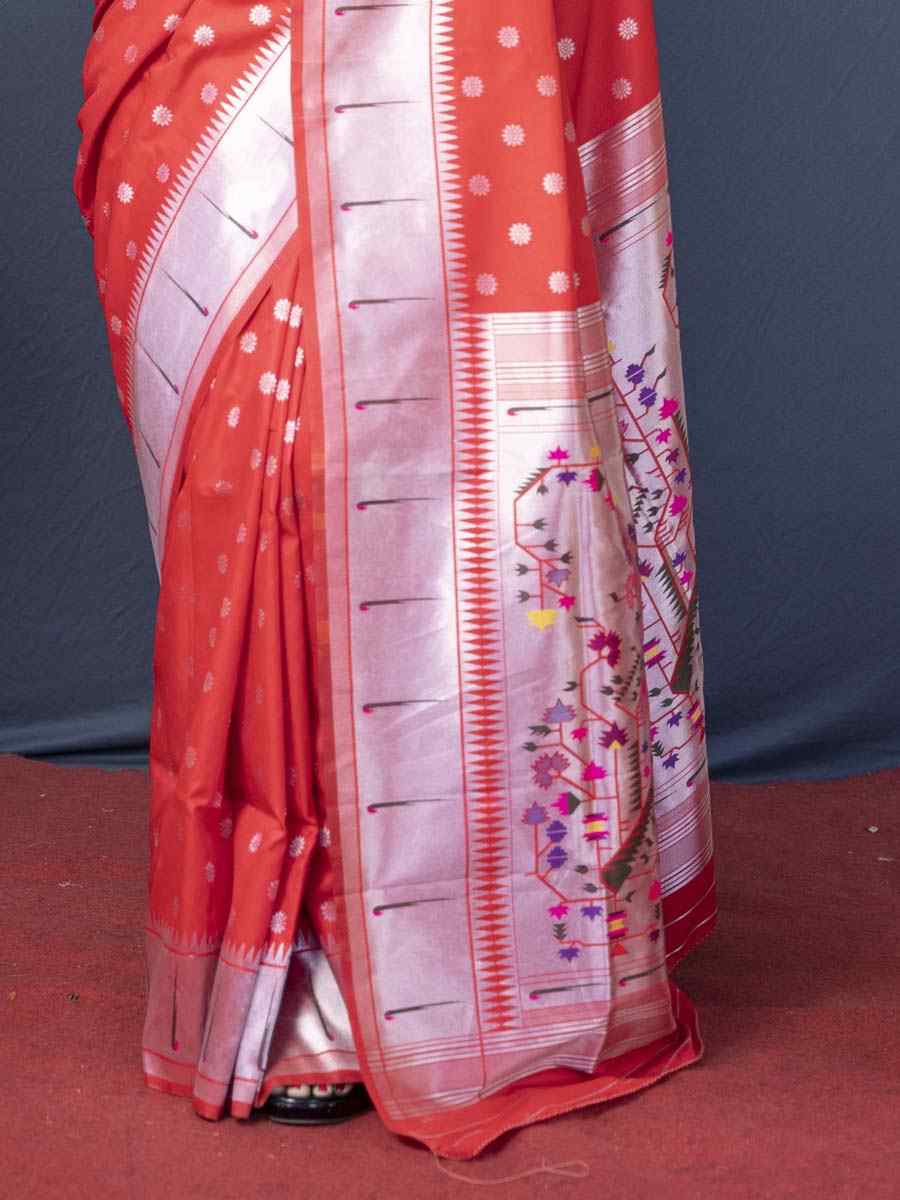 Red Pure Soft Paithani Silk Handwoven Wedding Festival Heavy Border Saree