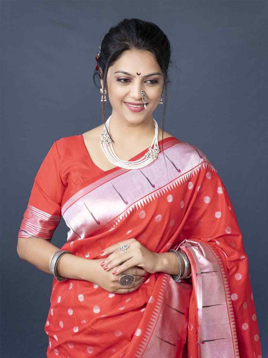 Red Pure Soft Paithani Silk Handwoven Wedding Festival Heavy Border Saree