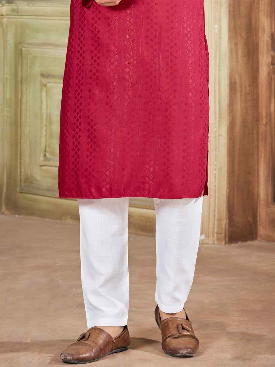 Red Pure Viscose Embroidered Festival Casual Kurta