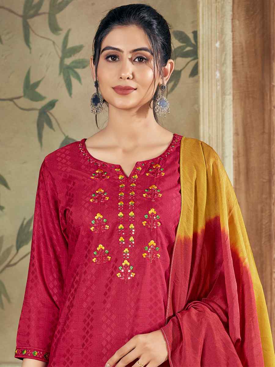 Red Pure Viscose Embroidered Festival Casual Ready Pant Salwar Kameez