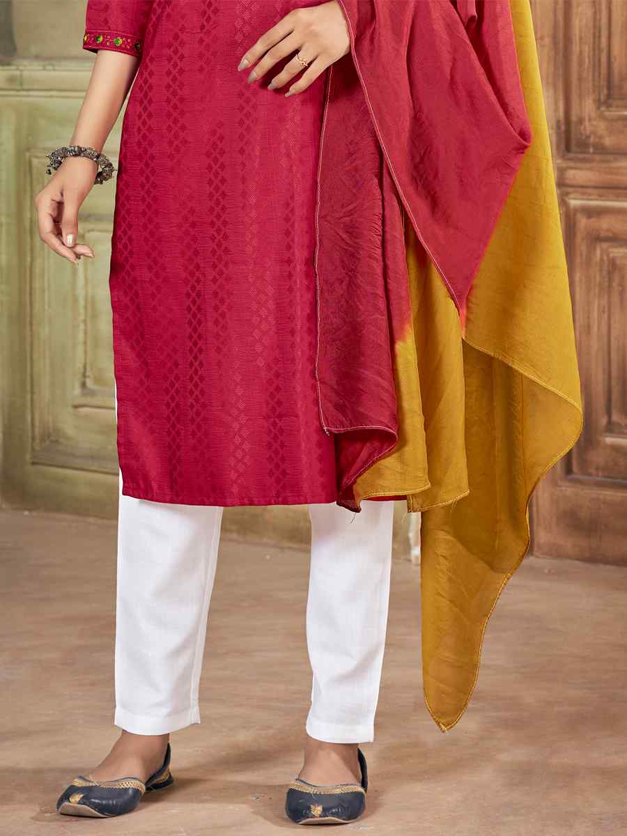 Red Pure Viscose Embroidered Festival Casual Ready Pant Salwar Kameez