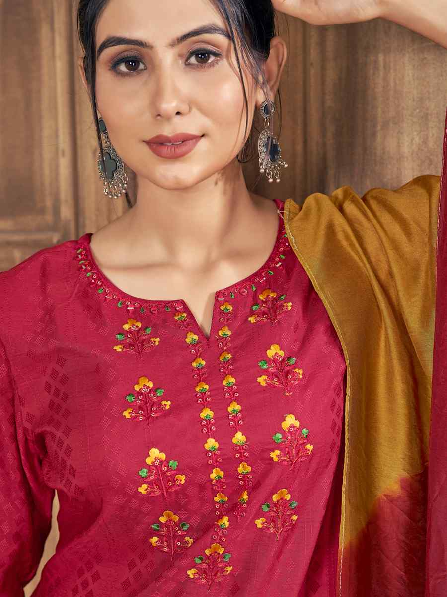 Red Pure Viscose Embroidered Festival Casual Ready Pant Salwar Kameez