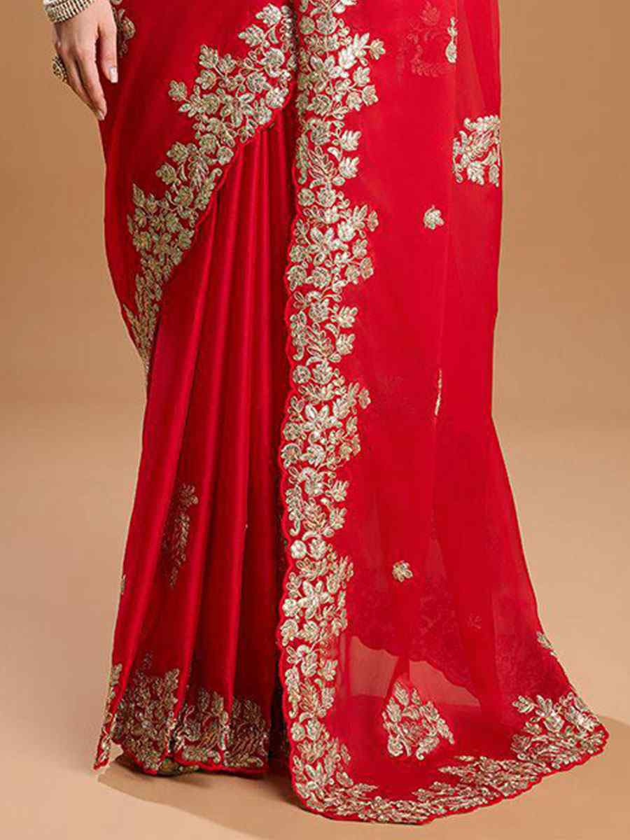 Red Rangoli Silk Embroidery Casual Reception Festival Wedding Fancy Heavy Border Sarees