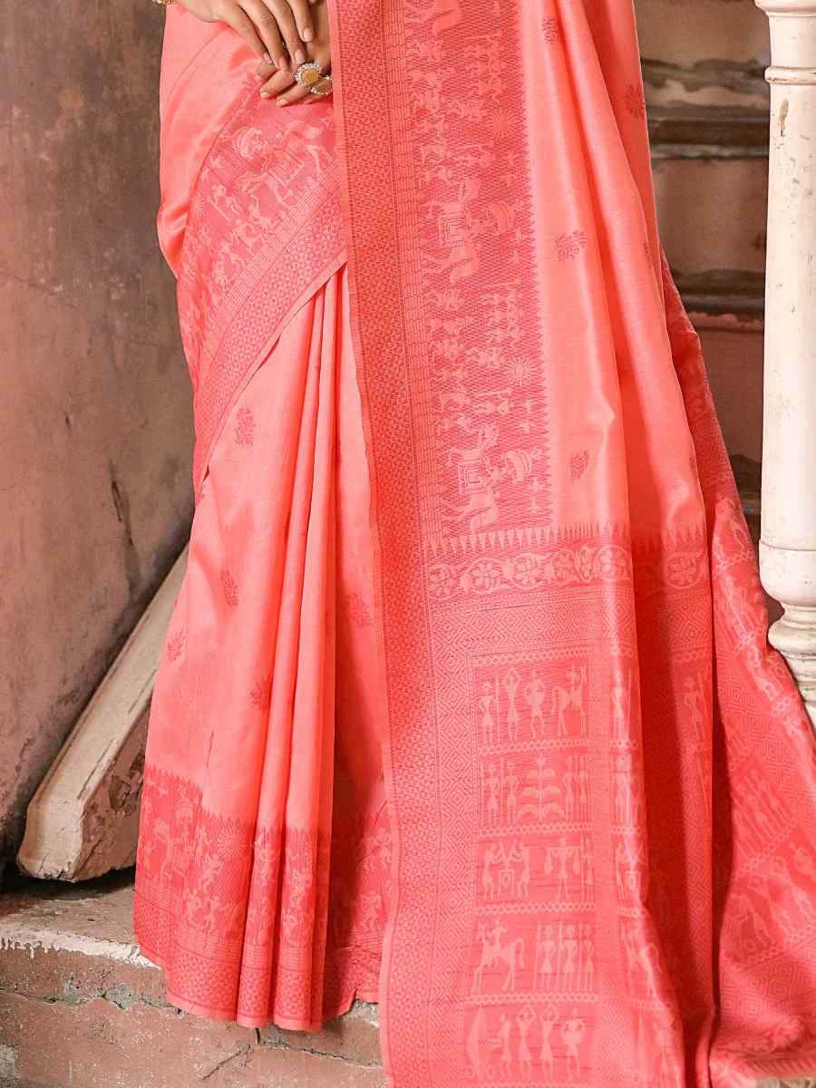 Red Raw Silk Handwoven Casual Festival Heavy Border Saree