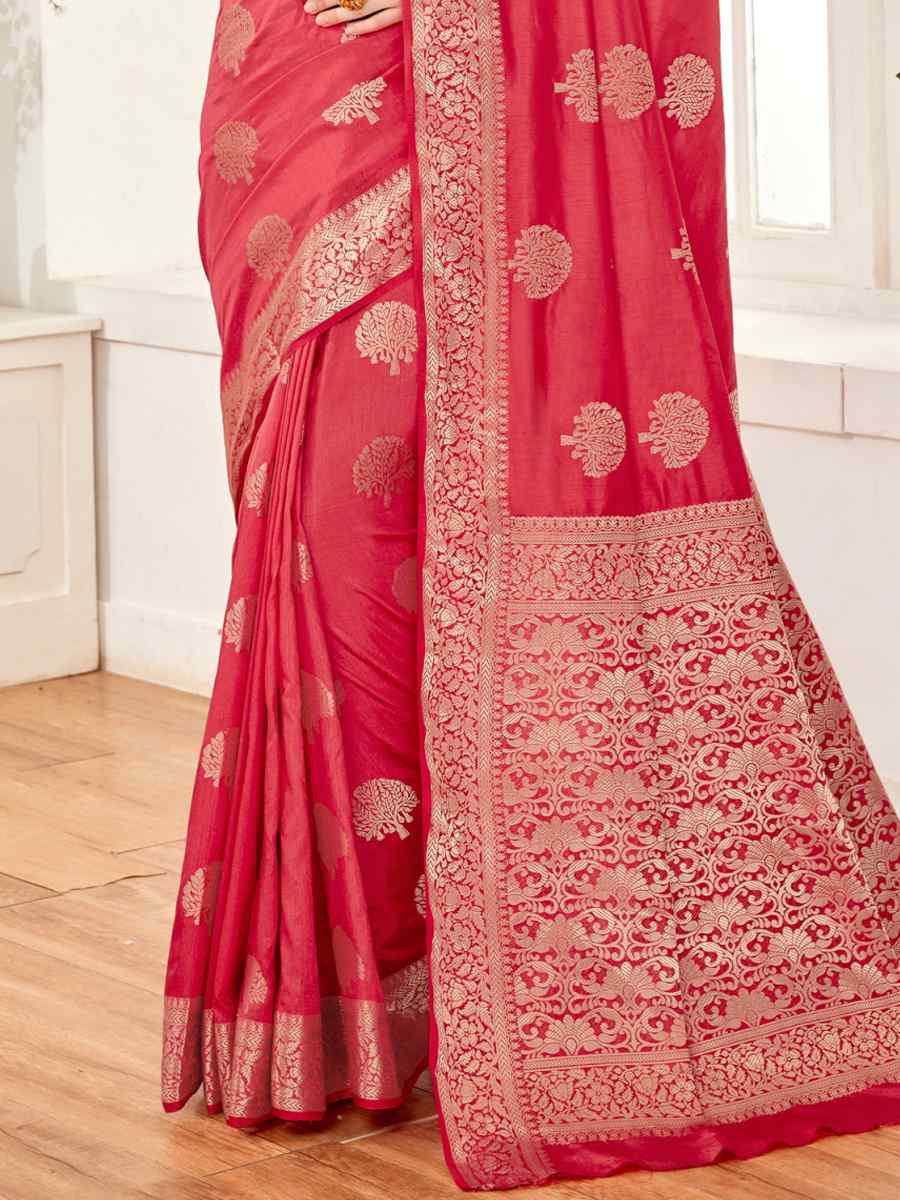 Red Raw Silk Handwoven Wedding Festival Heavy Border Saree