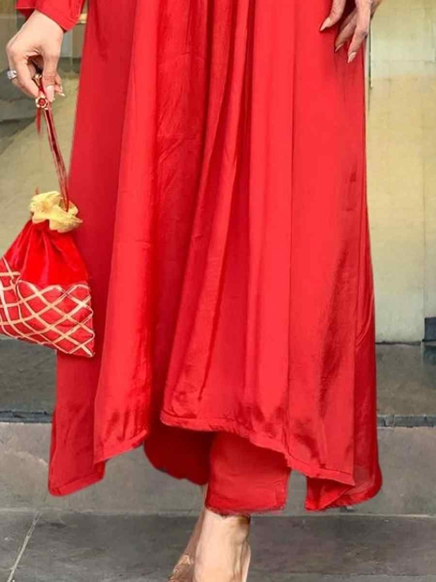 Red Rayon Embroidery Party Wedding Festival Casual Ready Pant Salwar Kameez