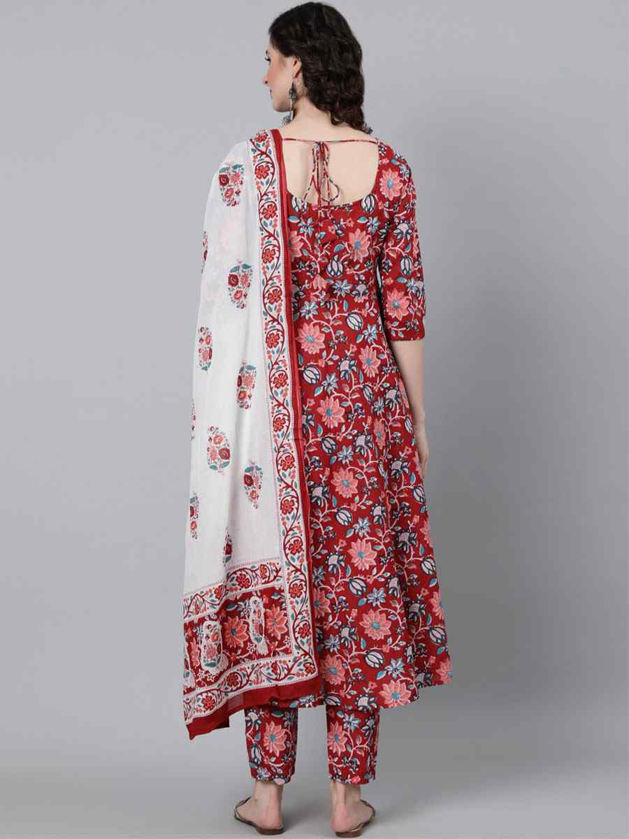Red Rayon Printed Casual Festival Ready Anarkali Salwar Kameez