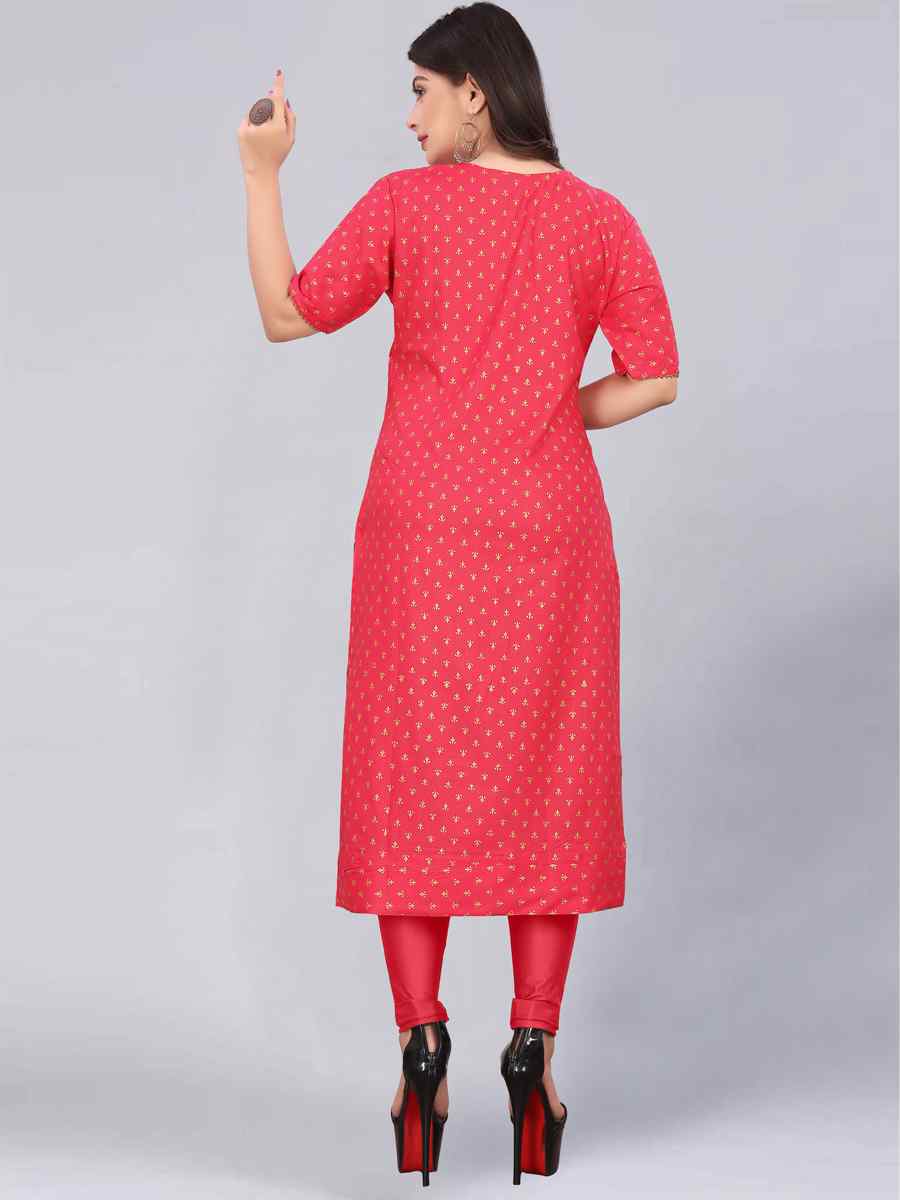 Red Rayon Printed Festival Casual Kurti