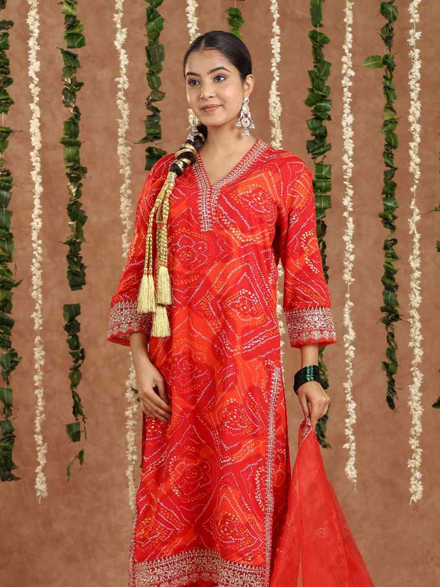 Red Rayon Printed Party Wedding Festival Casual Ready Pant Salwar Kameez