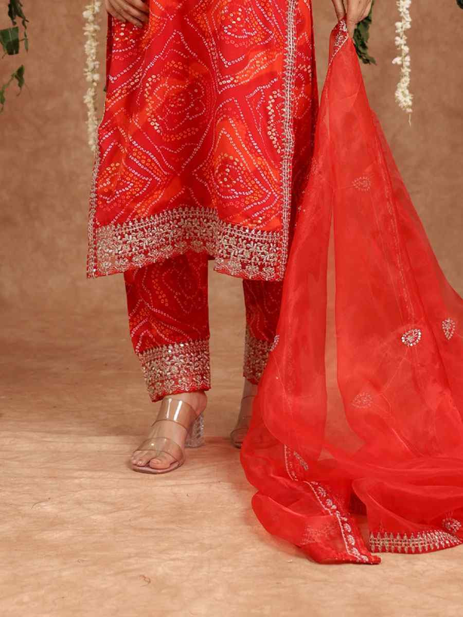 Red Rayon Printed Party Wedding Festival Casual Ready Pant Salwar Kameez