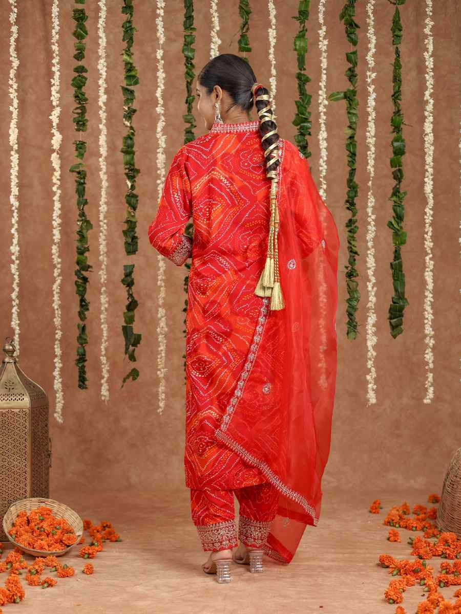 Red Rayon Printed Party Wedding Festival Casual Ready Pant Salwar Kameez