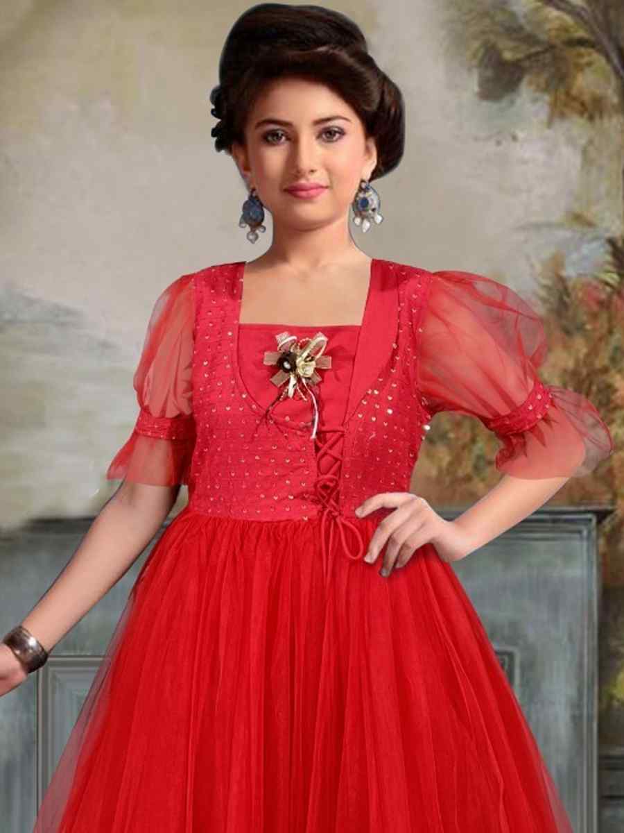 Red Rayon Soft Net Embroidered Party Wedding Salwars Girls Wear