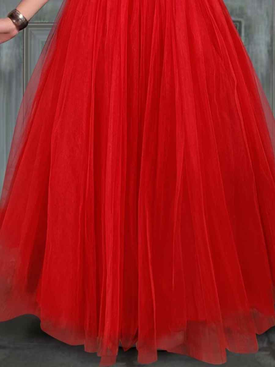 Red Rayon Soft Net Embroidered Party Wedding Salwars Girls Wear