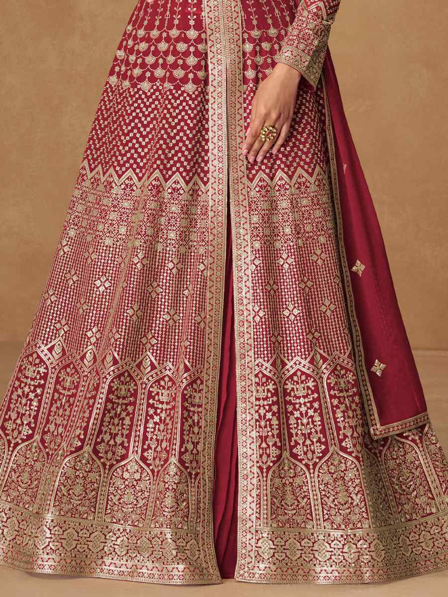 Red Real Georgette Embroidery Party Wedding Festival Ready Lawn Salwar Kameez