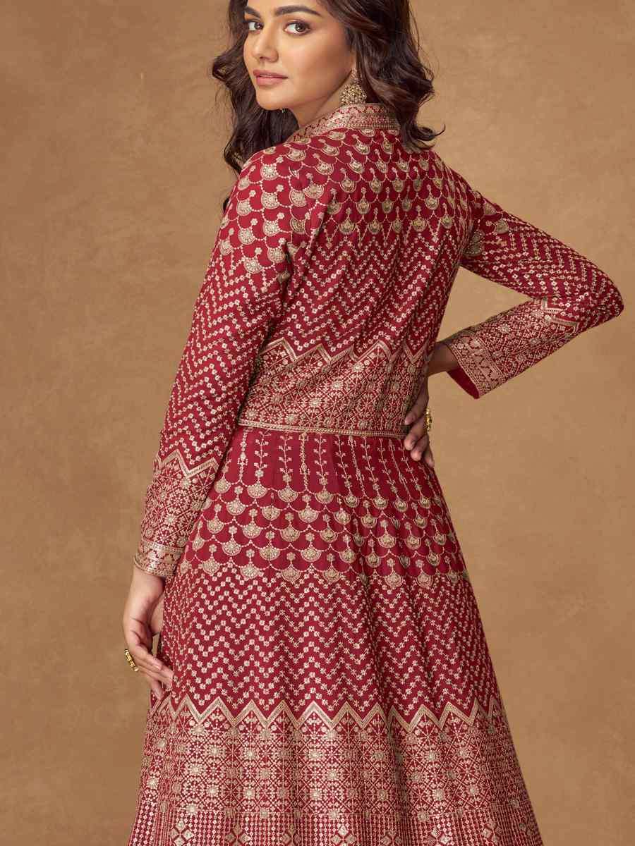 Red Real Georgette Embroidery Party Wedding Festival Ready Lawn Salwar Kameez
