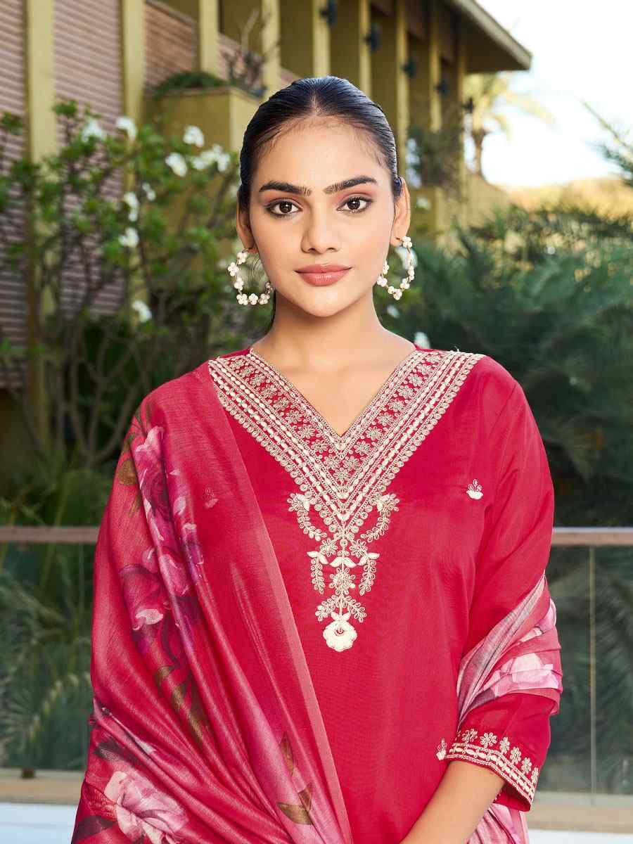 Red Roman Silk Embroidery Party Wedding Festival Casual Ready Pant Salwar Kameez