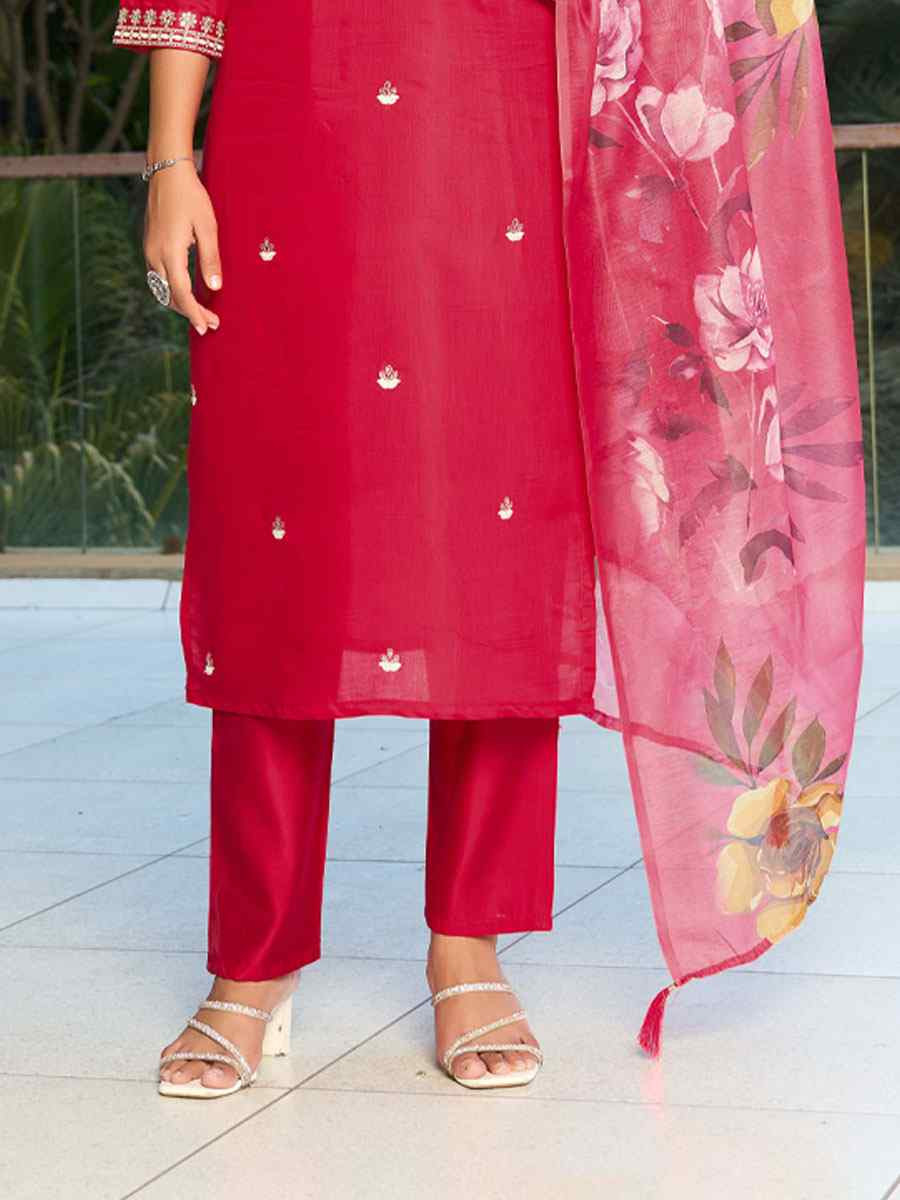 Red Roman Silk Embroidery Party Wedding Festival Casual Ready Pant Salwar Kameez