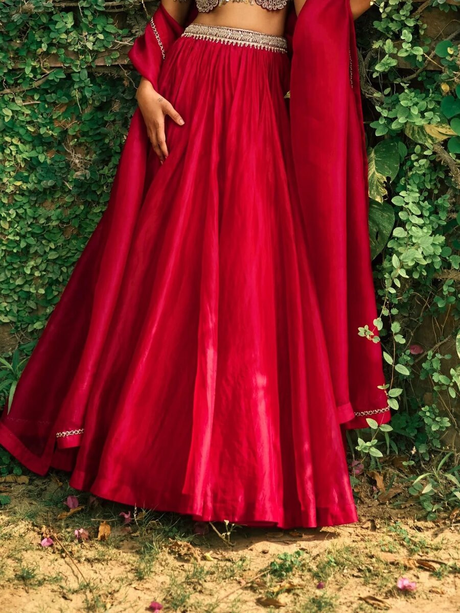 Red Roman Silk Embroidery Sequins Wedding Reception Party Festival Circular Lehenga Choli